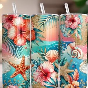 Tropical Floral Tumbler with Straw
